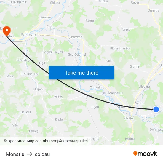 Monariu to coldau map
