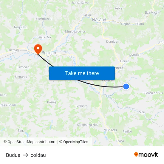 Buduș to coldau map