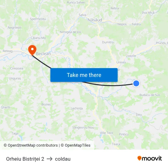 Orheiu Bistriței 2 to coldau map