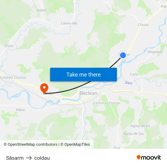 Săsarm to coldau map