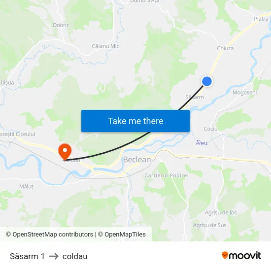 Săsarm 1 to coldau map