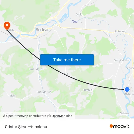 Cristur Șieu to coldau map