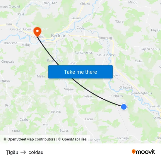 Țigău to coldau map