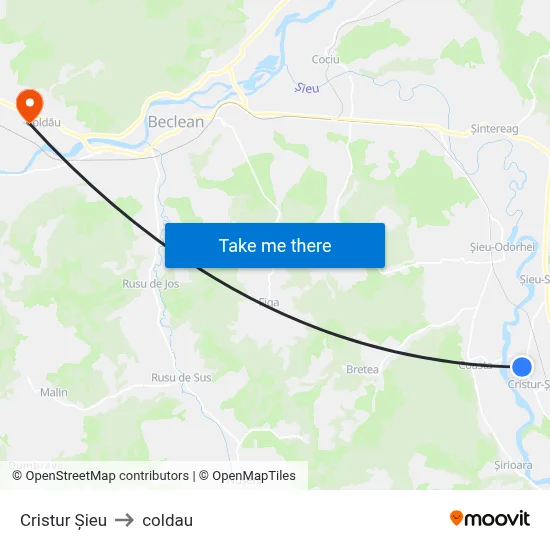 Cristur Șieu to coldau map
