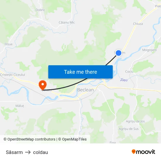 Săsarm to coldau map