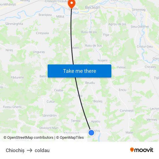 Chiochiș to coldau map