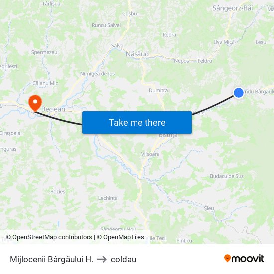 Mijlocenii Bârgăului H. to coldau map