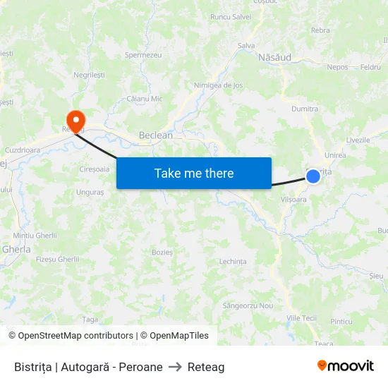 Bistrița | Autogară - Peroane to Reteag map