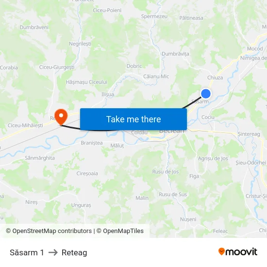 Săsarm 1 to Reteag map