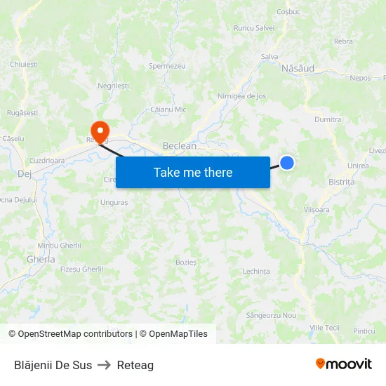 Blăjenii De Sus to Reteag map