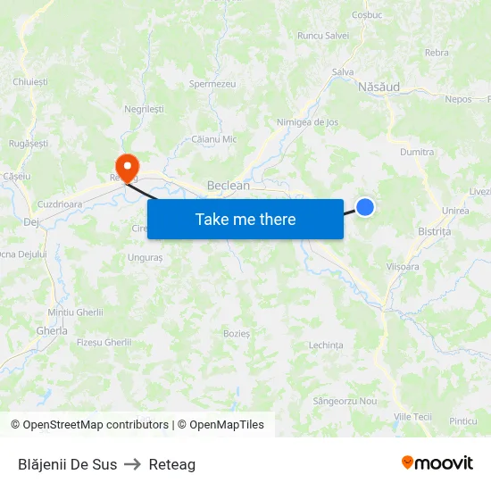 Blăjenii De Sus to Reteag map