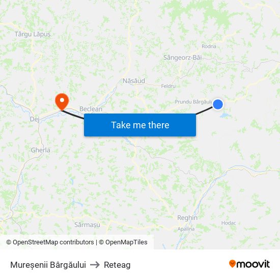 Mureșenii Bârgăului to Reteag map