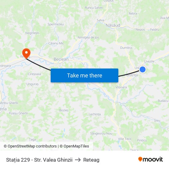 Stația 229 - Str. Valea Ghinzii to Reteag map