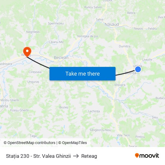 Stația 230 - Str. Valea Ghinzii to Reteag map