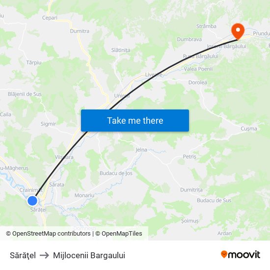 Sărăţel to Mijlocenii Bargaului map