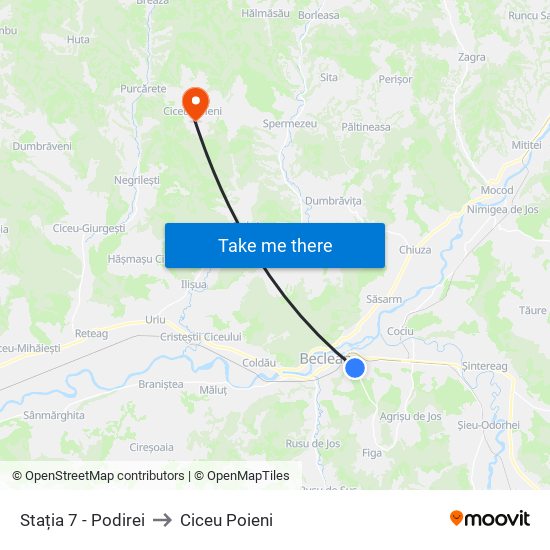 Stația 7 - Podirei to Ciceu Poieni map