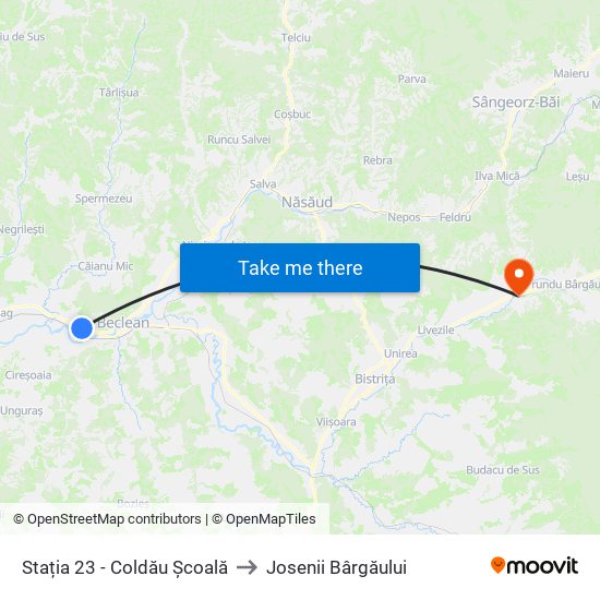 Stația 23 - Coldău Școală to Josenii Bârgăului map