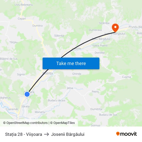 Stația 28 - Viișoara to Josenii Bârgăului map