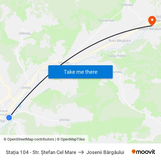 Stația 104 - Str. Ștefan Cel Mare to Josenii Bârgăului map