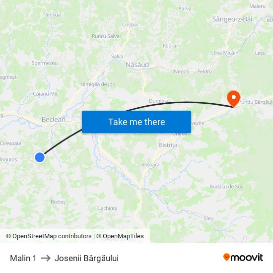 Malin 1 to Josenii Bârgăului map