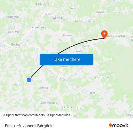 Enciu to Josenii Bârgăului map