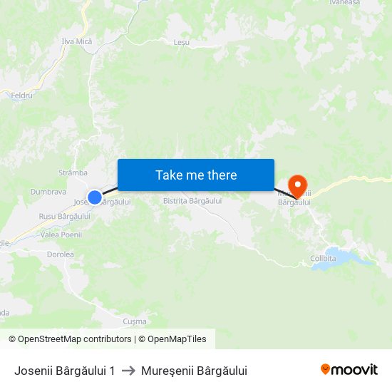 Josenii Bârgăului 1 to Mureşenii Bârgăului map