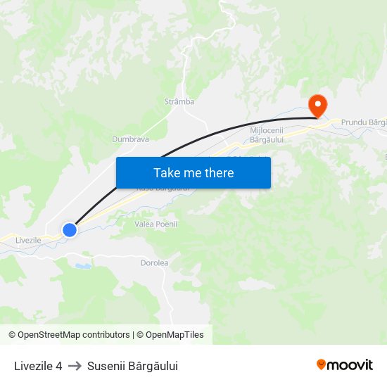 Livezile 4 to Susenii Bârgăului map