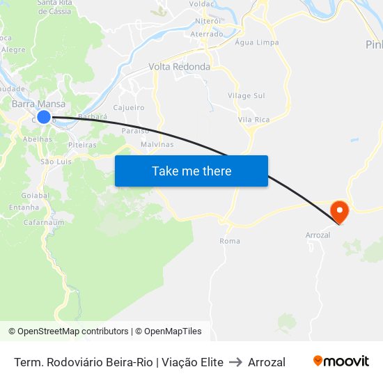 Term. Rodoviário Beira-Rio | Viação Elite to Arrozal map