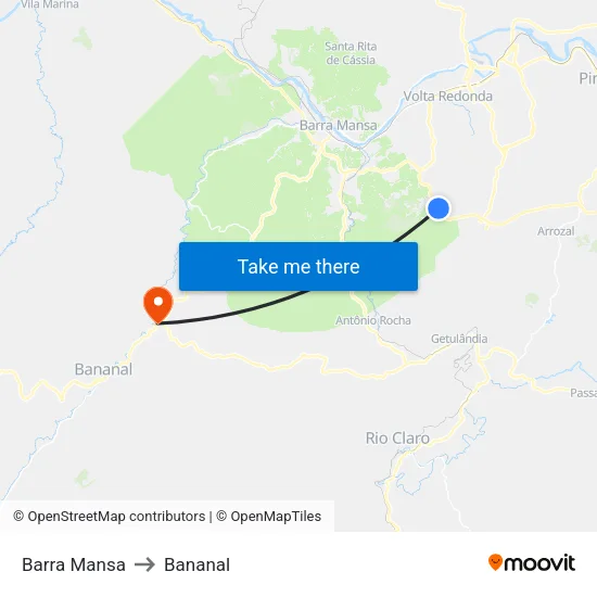 Barra Mansa to Bananal map