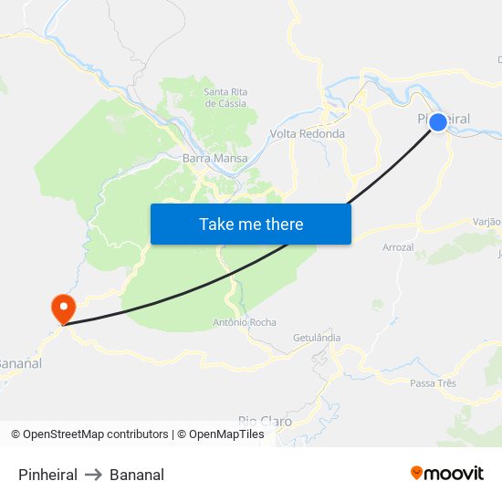 Pinheiral to Bananal map
