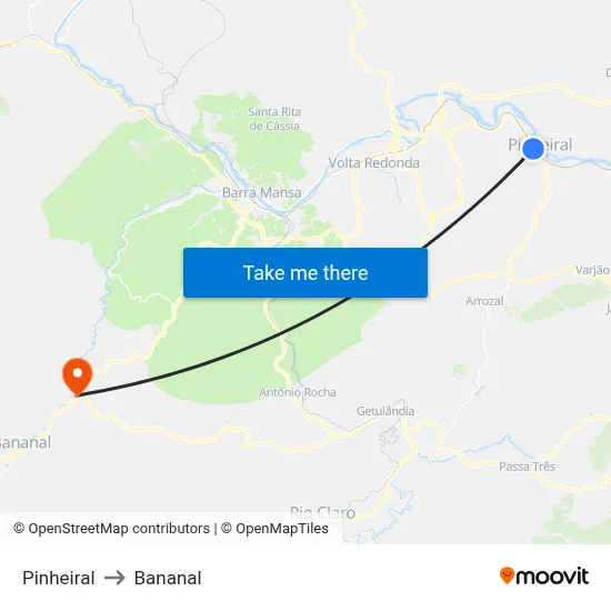 Pinheiral to Bananal map