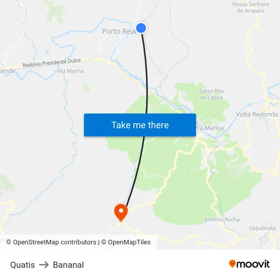 Quatis to Bananal map