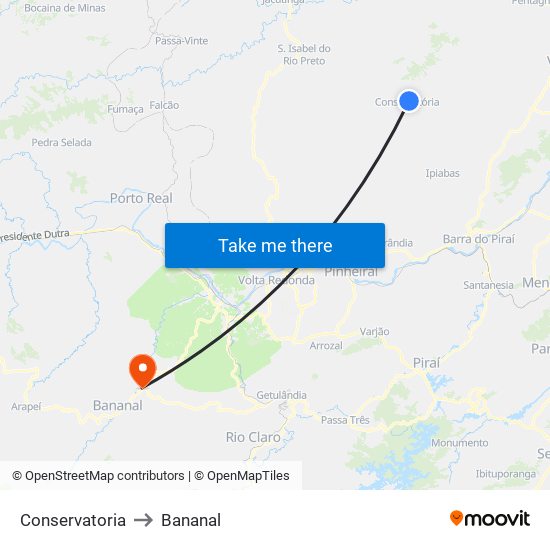 Conservatoria to Bananal map