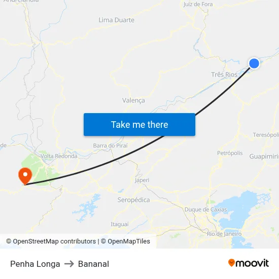 Penha Longa to Bananal map