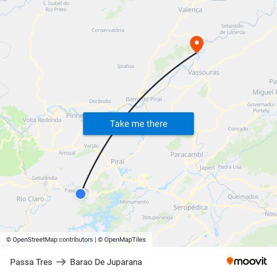 Passa Tres to Barao De Juparana map