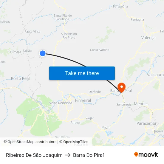 Ribeirao De São Joaquim to Barra Do Piraí map