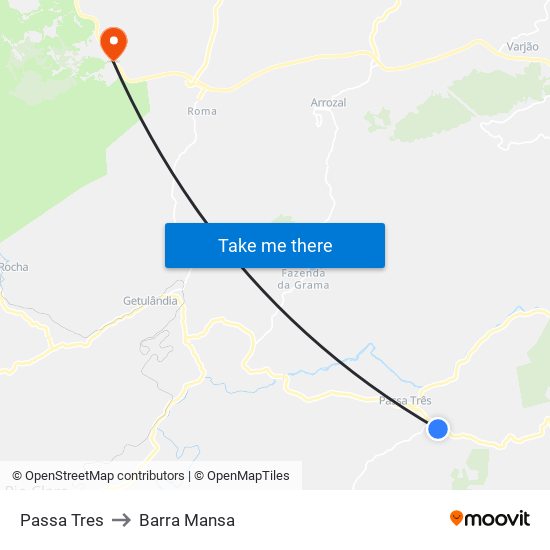 Passa Tres to Barra Mansa map