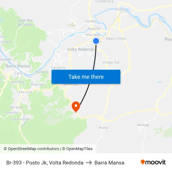 Br-393 - Posto Jk, Volta Redonda to Barra Mansa map