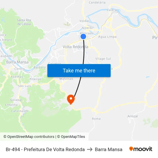 Br-494 - Prefeitura De Volta Redonda to Barra Mansa map