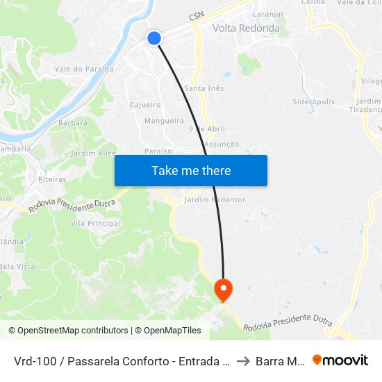 Vrd-100 / Passarela Conforto - Entrada Sudoeste Csn to Barra Mansa map