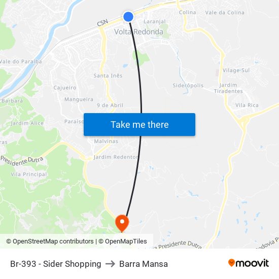 Br-393 - Sider Shopping to Barra Mansa map