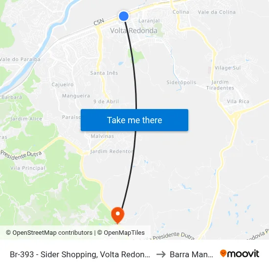 Br-393 - Sider Shopping, Volta Redonda to Barra Mansa map