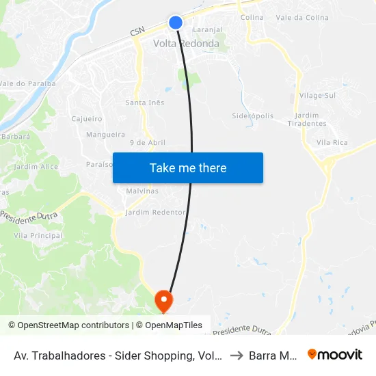 Av. Trabalhadores - Sider Shopping, Volta Redonda to Barra Mansa map