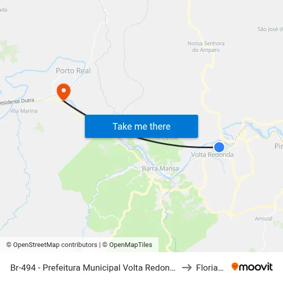 Br-494 - Prefeitura Municipal Volta Redonda to Floriano map