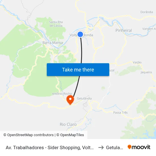 Av. Trabalhadores - Sider Shopping, Volta Redonda to Getulandia map