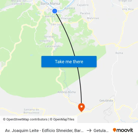Av. Joaquim Leite - Edfício Shneider, Barra Mansa to Getulandia map