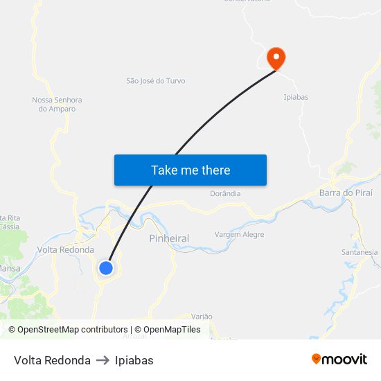 Volta Redonda to Ipiabas map