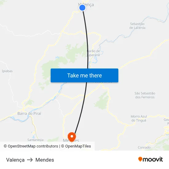 Valença to Mendes map