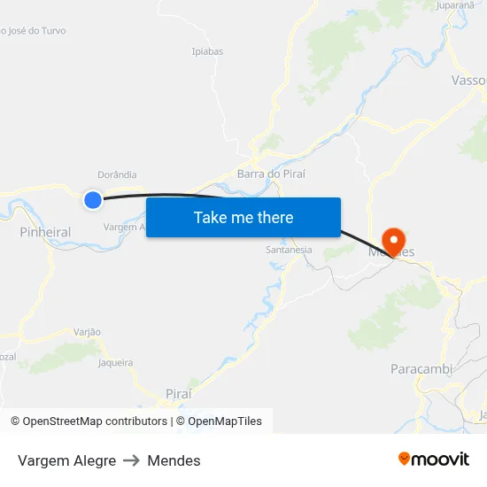 Vargem Alegre to Mendes map