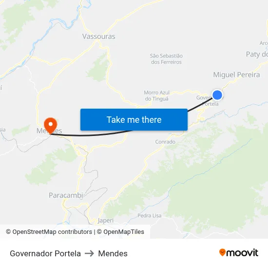 Governador Portela to Mendes map
